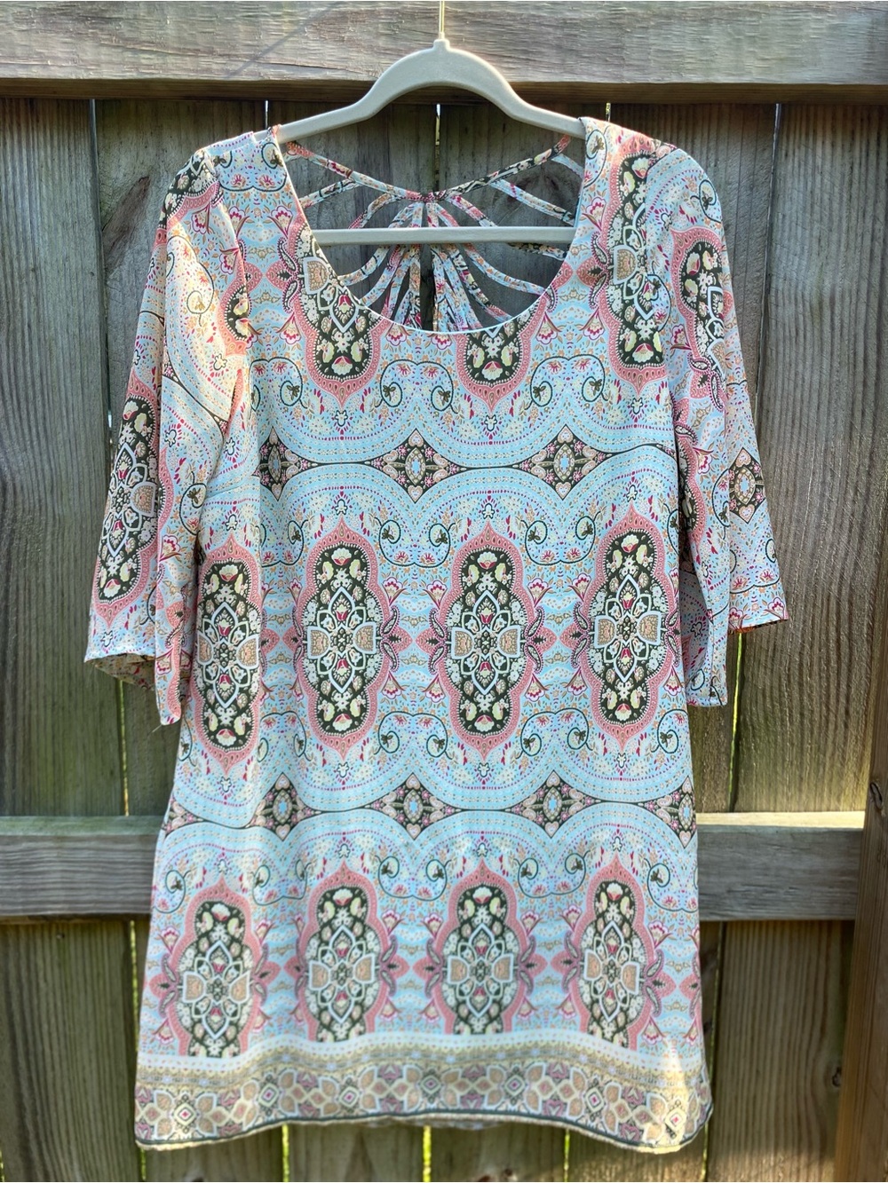 As U Wish Pink and Green Medallion Dress with Strappy Back
